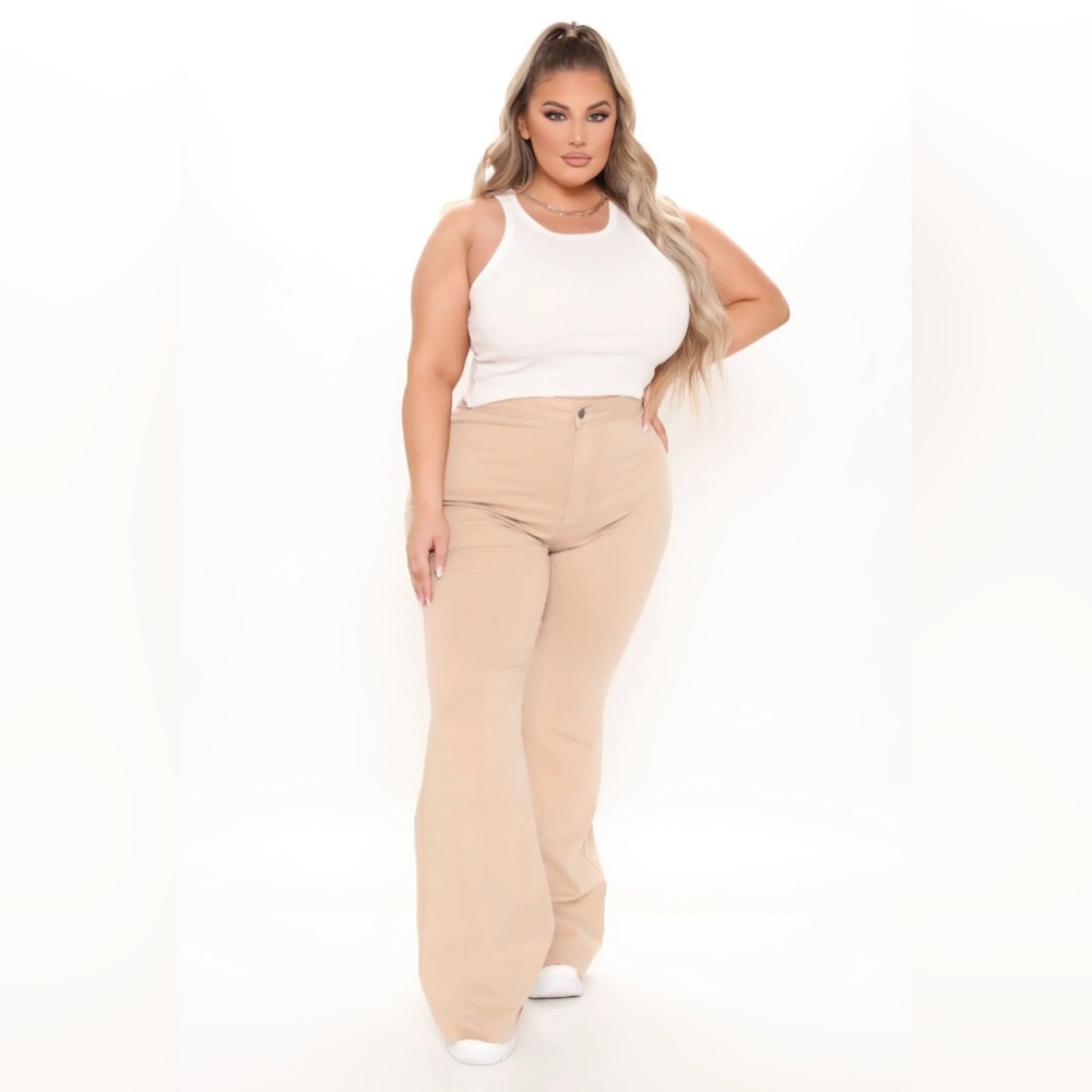 Curve Plus High Rise Flare Jeans - Khaki